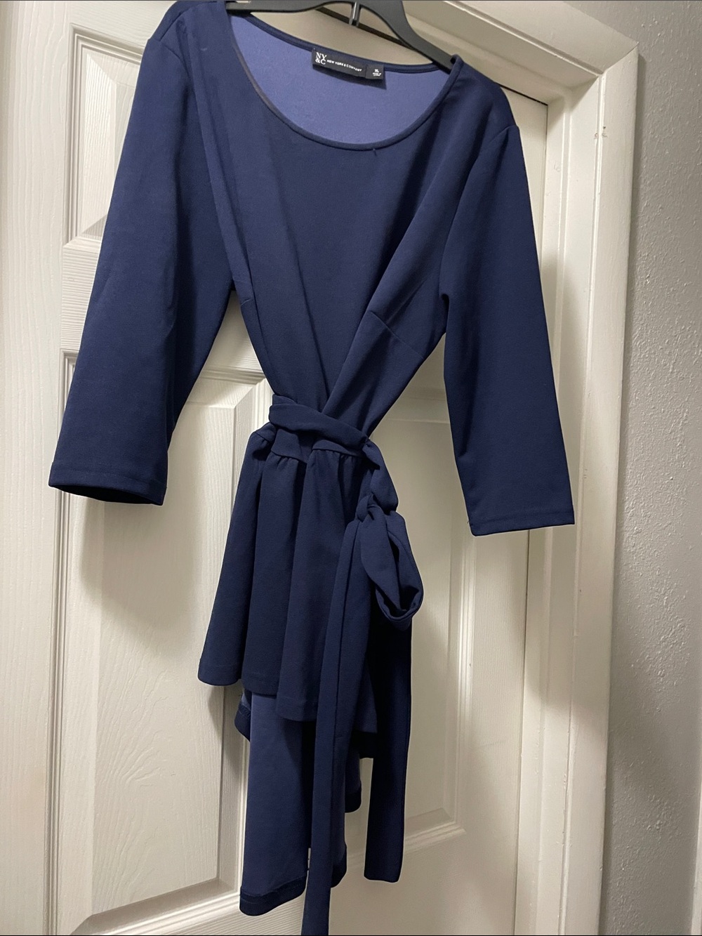 New York & Company Navy Wrap Robe with Tie Belt